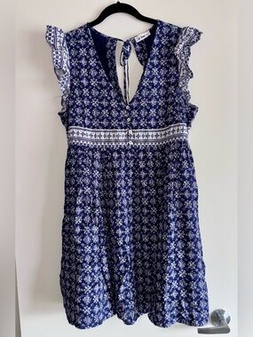 In Loom Navy Floral Fit & Flare Open Back Dress Sz L